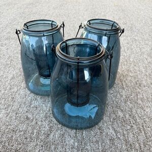 Blue Glass Hurricane / Sold as Set of 3